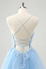 Load image into Gallery viewer, Cute Glitter Blue A Line Sequins Short Graduation Dress with Appliques