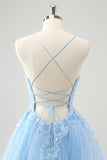 Cute Glitter Blue A Line Sequins Short Graduation Dress with Appliques