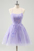 Load image into Gallery viewer, Cute Glitter Lilac A Line Sequins Short Lace Up Back Graduation Dress with Appliques