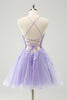 Load image into Gallery viewer, Cute Glitter Lilac A Line Sequins Short Lace Up Back Graduation Dress with Appliques