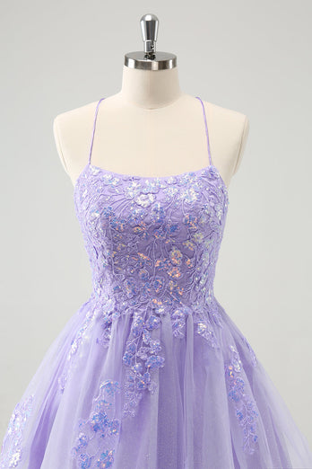 Cute Glitter Blue A Line Sequins Short Graduation Dress with Appliques