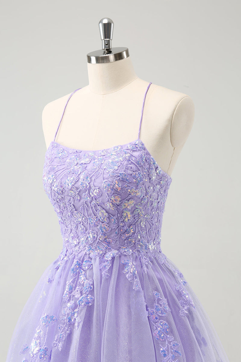 Load image into Gallery viewer, Cute Glitter Blue A Line Sequins Short Graduation Dress with Appliques