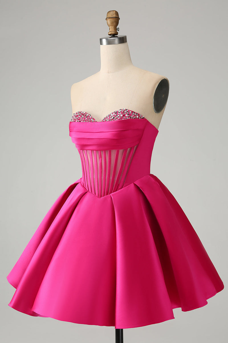 Load image into Gallery viewer, Cute Fuchsia A Line Sweetheart Corset Graduation Dress with Beading