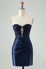 Load image into Gallery viewer, Sparkly Royal Blue Bodycon Strapless Hollow Out Graduation Dress with Slit