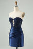 Load image into Gallery viewer, Sparkly Navy Bodycon Strapless Hollow Out Graduation Dress with Lace