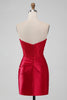 Load image into Gallery viewer, Sparky Red Strapless Corset Satin Short Bodycon Graduation Dress with Beading