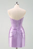 Load image into Gallery viewer, Sparky Purple Strapless Bodycon Short Graduation Dress with Lace