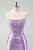 Load image into Gallery viewer, Sparky Purple Strapless Bodycon Short Graduation Dress with Lace