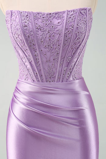 Sparky Purple Strapless Bodycon Short Graduation Dress with Lace