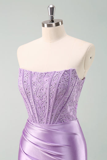 Sparky Purple Strapless Bodycon Short Graduation Dress with Lace