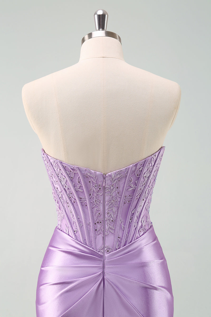 Load image into Gallery viewer, Sparky Purple Strapless Bodycon Short Graduation Dress with Lace