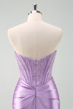 Sparky Purple Strapless Bodycon Short Graduation Dress with Lace
