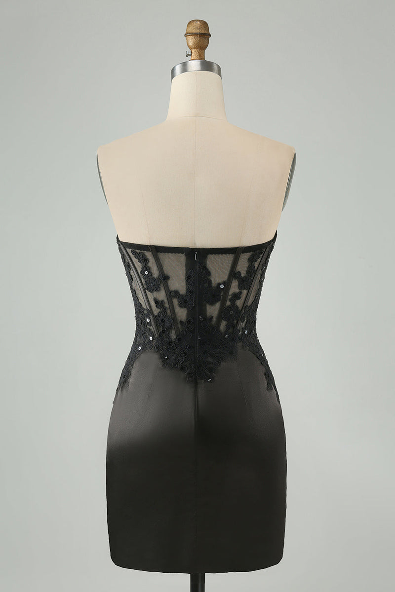 Load image into Gallery viewer, Sparkly Black Bodycon Sweetheart Corset Graduation Dress with Appliques