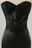 Sparkly Black Bodycon Sweetheart Corset Graduation Dress with Appliques