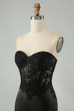 Sparkly Black Bodycon Sweetheart Corset Graduation Dress with Appliques