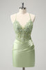 Load image into Gallery viewer, Glitter Green Spaghetti Straps Beaded Appliques Tight Corset Graduation Dress