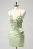 Load image into Gallery viewer, Glitter Green Spaghetti Straps Beaded Appliques Tight Corset Graduation Dress