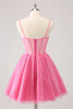 Load image into Gallery viewer, Pink A-Line Spaghetti Straps Corset Graduation Dress with Sequins