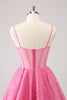 Load image into Gallery viewer, Pink A-Line Spaghetti Straps Corset Graduation Dress with Sequins