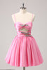 Load image into Gallery viewer, Pink A-Line Spaghetti Straps Pleated Graduation Dress with Keyhole