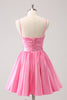 Load image into Gallery viewer, Pink A-Line Spaghetti Straps Pleated Graduation Dress with Keyhole