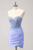 Load image into Gallery viewer, Lilac Strapless Corset Pleated Tight Graduation Dress with Appliques