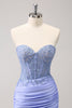 Load image into Gallery viewer, Lilac Strapless Corset Pleated Tight Graduation Dress with Appliques