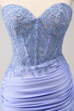 Lilac Strapless Corset Pleated Tight Graduation Dress with Appliques