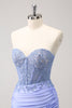 Load image into Gallery viewer, Lilac Strapless Corset Pleated Tight Graduation Dress with Appliques