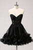 Load image into Gallery viewer, Cute Black A Line Corset Strapless Ruffled Short Graduation Dress