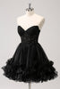 Load image into Gallery viewer, Cute Black A Line Corset Strapless Ruffled Short Graduation Dress