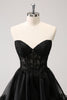 Load image into Gallery viewer, Cute Black A Line Corset Strapless Ruffled Short Graduation Dress