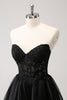 Load image into Gallery viewer, Cute Black A Line Corset Strapless Ruffled Short Graduation Dress