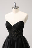 Cute Black A Line Corset Strapless Ruffled Short Graduation Dress