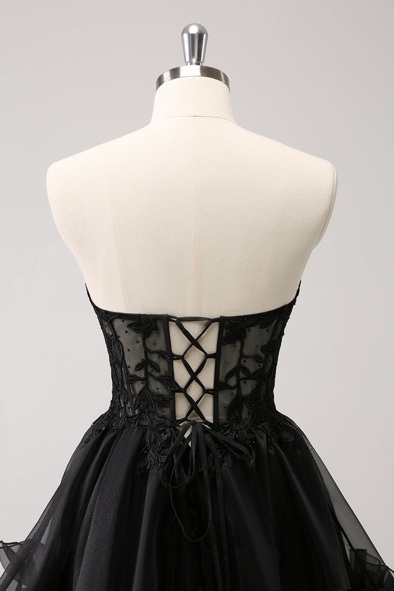 Load image into Gallery viewer, Cute Black A Line Corset Strapless Ruffled Short Graduation Dress