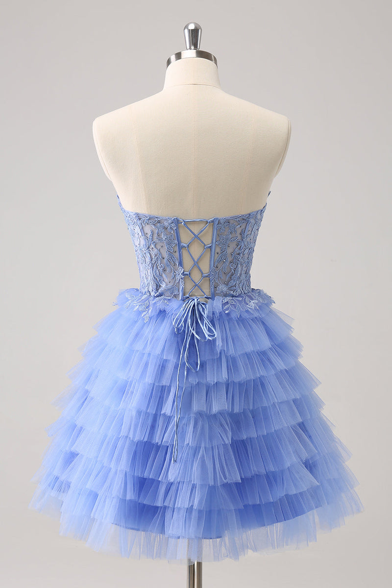 Load image into Gallery viewer, Sweetheart Lilac A-Line Corset Tulle Graduation Dress with Lace