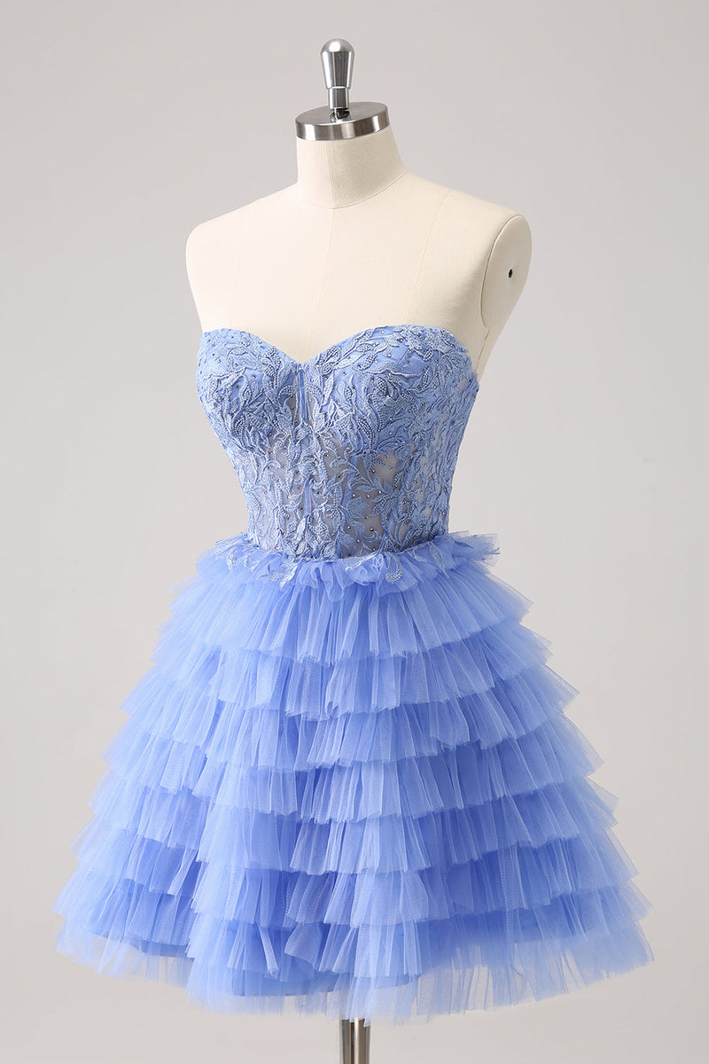 Load image into Gallery viewer, Sweetheart Lilac A-Line Corset Tulle Graduation Dress with Lace