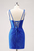 Load image into Gallery viewer, Royal Blue Bodycon V-Neck Short Graduation Dress with Lace Up Back