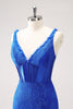 Load image into Gallery viewer, Royal Blue Bodycon V-Neck Short Graduation Dress with Lace Up Back