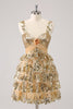 Load image into Gallery viewer, Golden A-Line Spaghetti Straps Sequined Graduation Dress with Flower