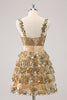 Load image into Gallery viewer, Golden A-Line Spaghetti Straps Sequined Graduation Dress with Flower