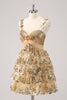 Load image into Gallery viewer, Golden A-Line Spaghetti Straps Sequined Graduation Dress with Flower