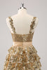 Load image into Gallery viewer, Golden A-Line Spaghetti Straps Sequined Graduation Dress with Flower