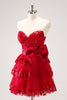 Load image into Gallery viewer, Sparkly Red A-Line Strapless Tiered Sequins Graduation Dress with Bow