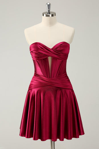 Fuchsia A-Line Sweetheart Corset Short Graduation Dress