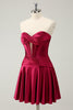 Load image into Gallery viewer, Burgundy A Line Sweetheart Pleated Keyhole Satin Short Graduation Dress