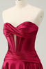 Load image into Gallery viewer, Burgundy A Line Sweetheart Pleated Keyhole Satin Short Graduation Dress