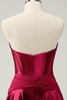 Load image into Gallery viewer, Burgundy A Line Sweetheart Pleated Keyhole Satin Short Graduation Dress