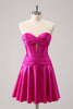 Load image into Gallery viewer, Fuchsia A-Line Sweetheart Corset Short Graduation Dress