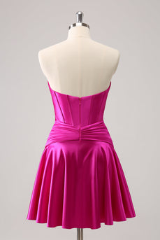 Fuchsia A-Line Sweetheart Corset Short Graduation Dress